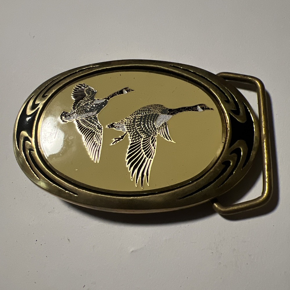 VTG NOS  NAP Inc. Solid Brass 1983 Belt buckle w/Flying Geese Oval 3 1/4"